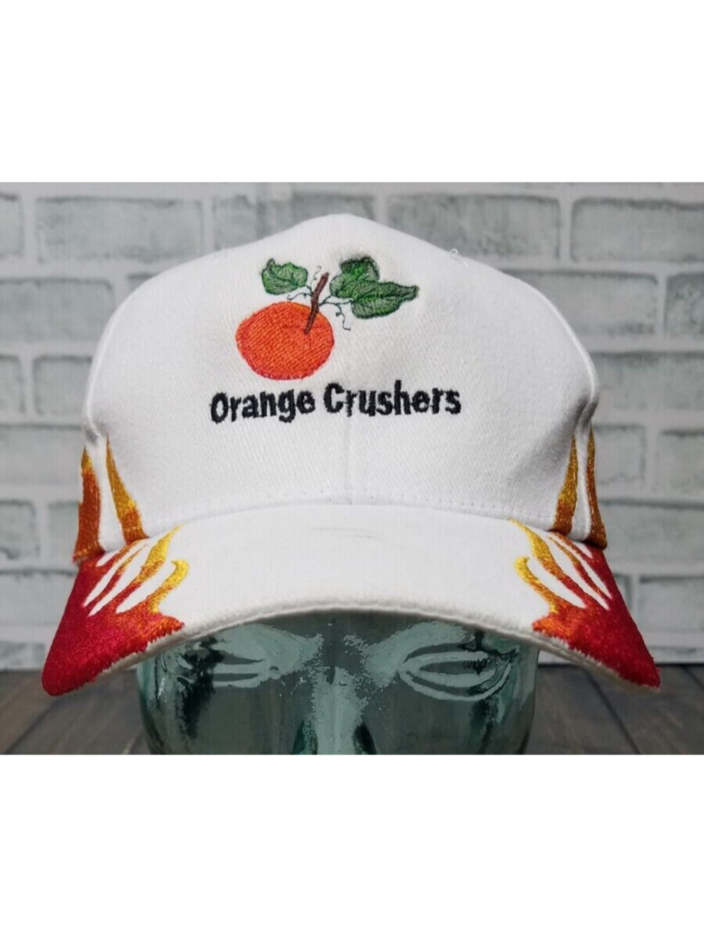 Vintage NISSIN Orange Crushers Snapback Truckers Hat FLAMES Hat Cap Snapback